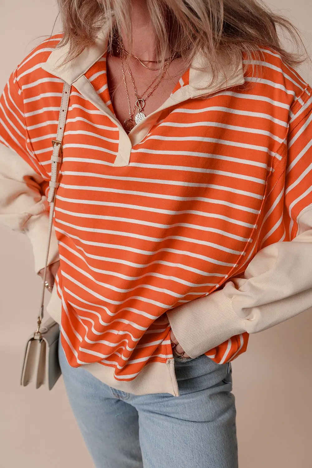Alaina Loose Fit Color Block Striped Sweatshirt - Love Salve